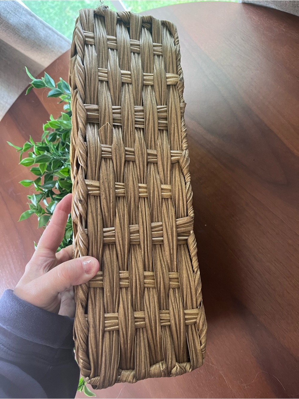 14" Artificial Ruscus in Rectangular Wicker Planter Box Faux farmhouse plant - Picture 5 of 6